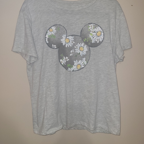 Disney Gray Tee with Floral Mickey Design - Picture 1 of 3